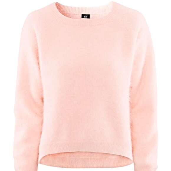 H&M Wool Blend Angora Fuzzy Crewneck Pullover Pale Rose Medium - Picture 1 of 7